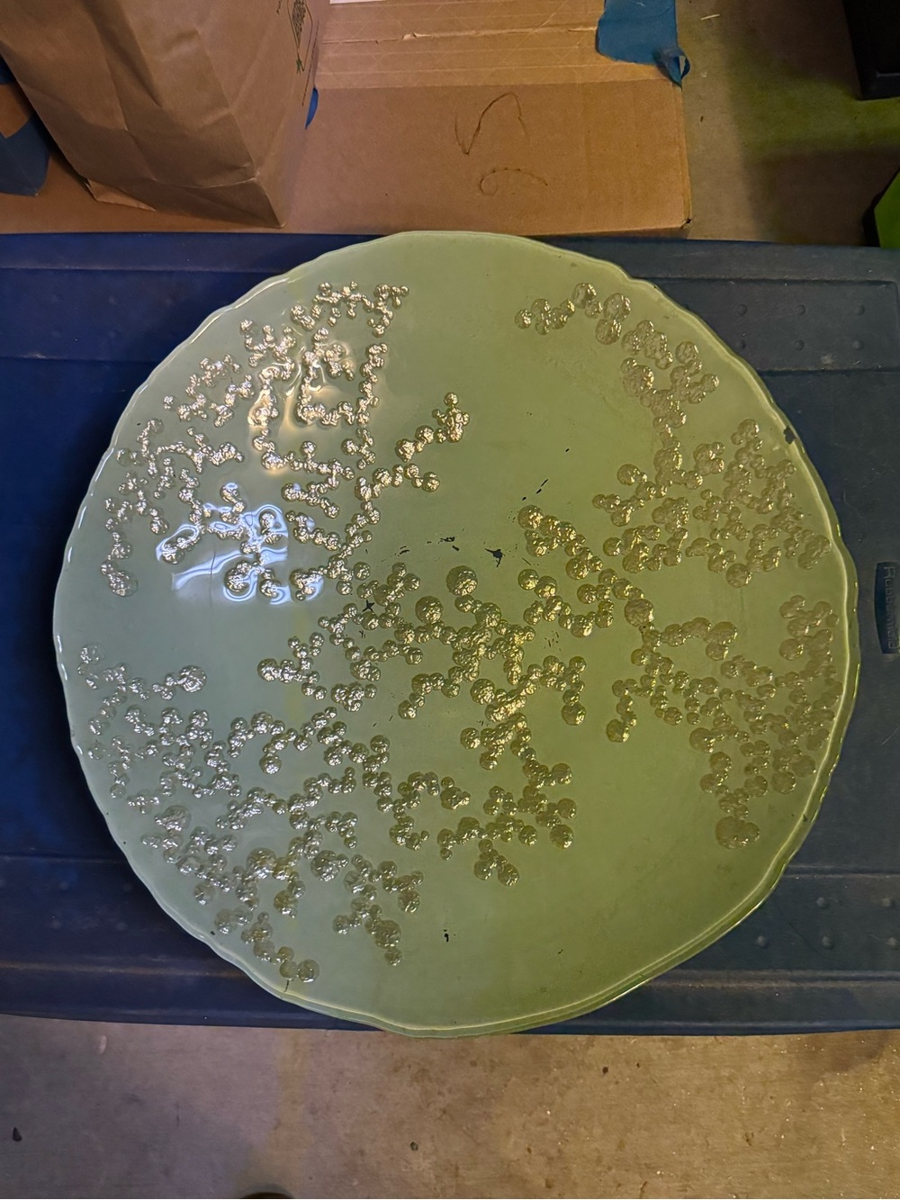 Vintage Mid-Century Modern Slag Glass / Enamel 16" Serving Platter